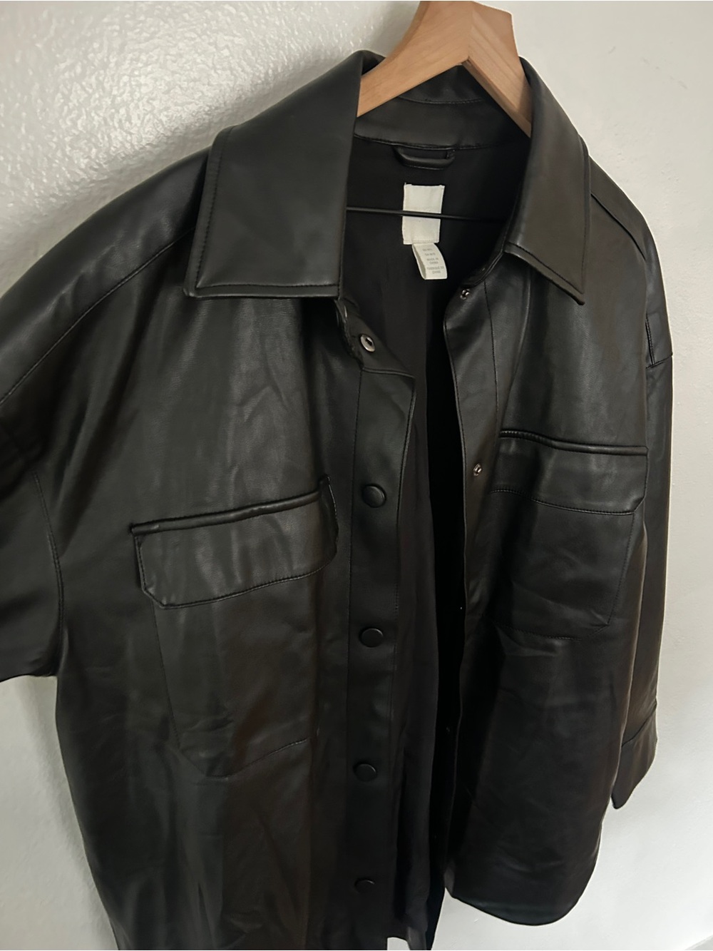 H&M Black Faux Leather Overshirt Jacket